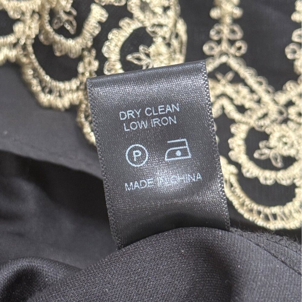 Tuckernuck Pomander Place Black Velvet Lillith Dress Gold Embroider Lace Size M - Picture 10 of 10